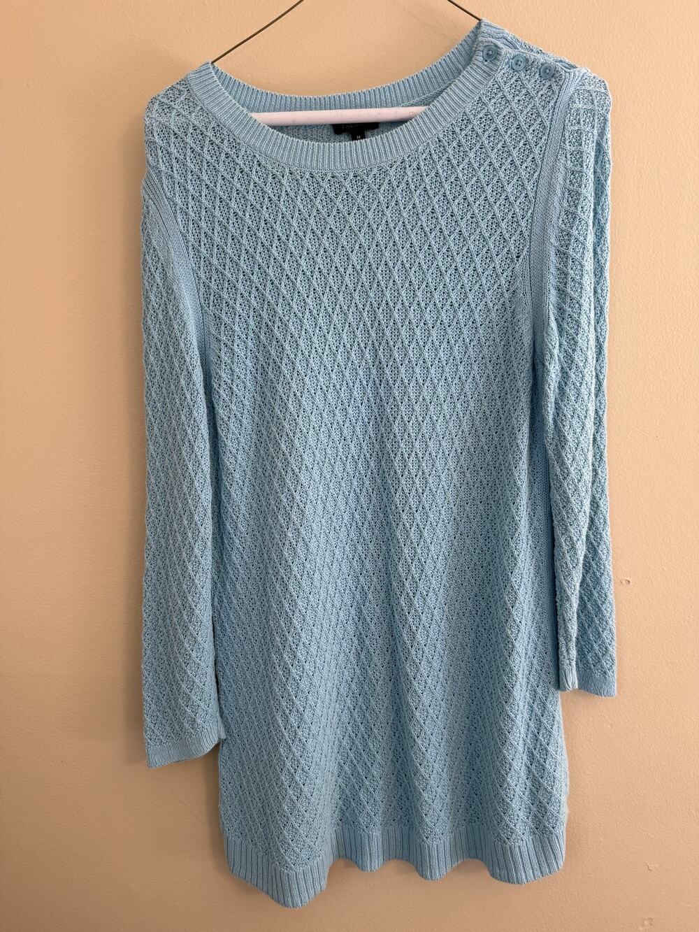 Talbots Light Blue Pointelle Knit Tunic Sweater Size M Coastal Beach Layering
